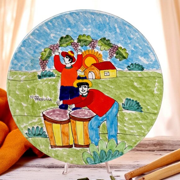 Nino Parrucca Pottery Modernist Plate 8.5" Made in Italy #148 Grape Harvest - Picture 3 of 8